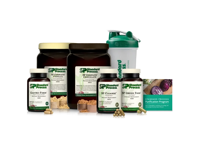 Purification Product Kit with SP Complete® Chocolate, SP Complete® Vanilla and Gastro-Fiber® product packaging